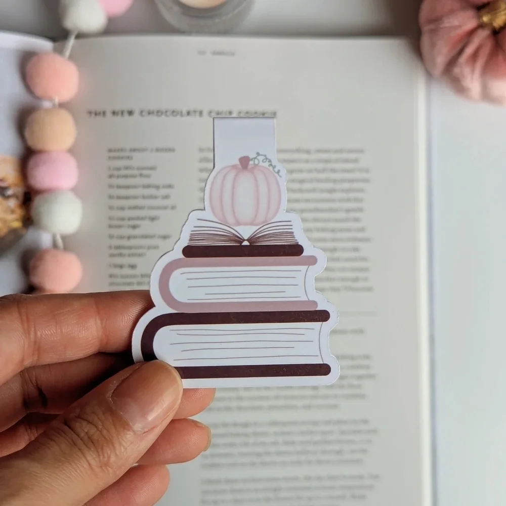 Pumpkin Bookstack Fall Magnetic Bookmark